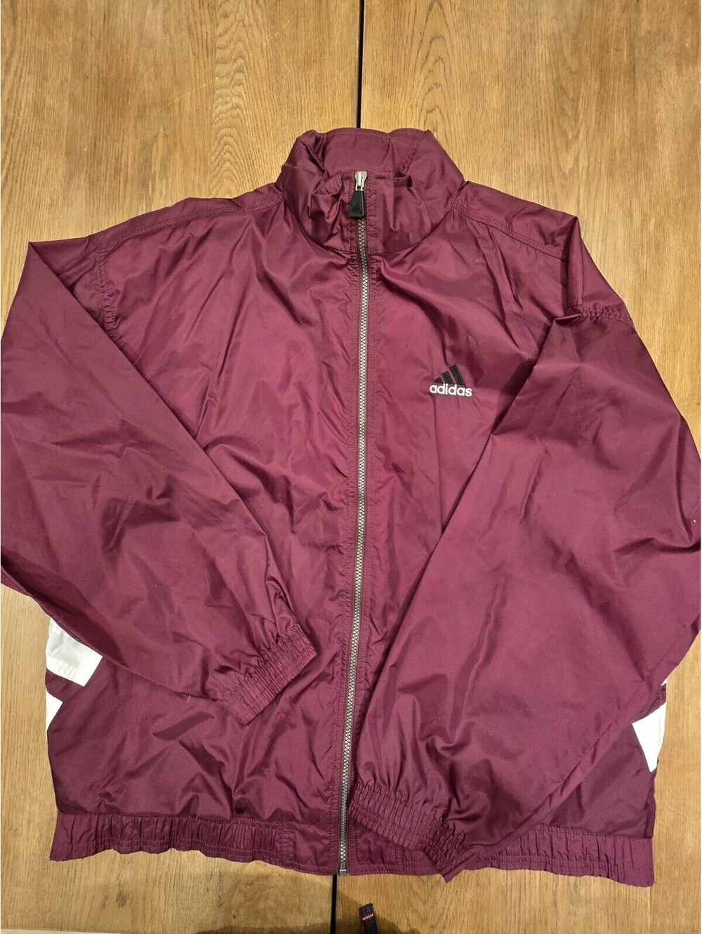 Vtg Adidas Jacket Y2K Large Zip Lined Windbreaker Hooded Stripe Big Logo 90s